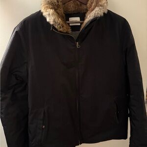 Men's Billy Reid Bomber Jacket with Rabbit Fur Collar and Hood